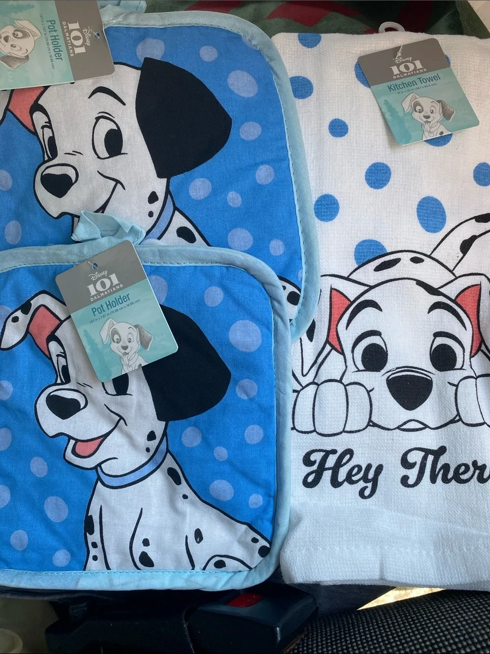 101 Dalmatians Blue Dot Kitchen Towel & Pot Holder Set
